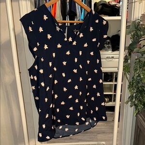 Women's Navy Blue Top with Pink Pattern